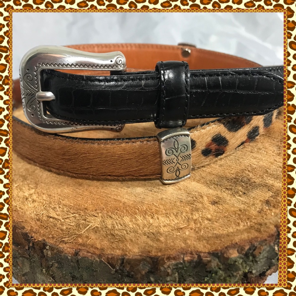 Belt in black alligator, brown calf , leopard